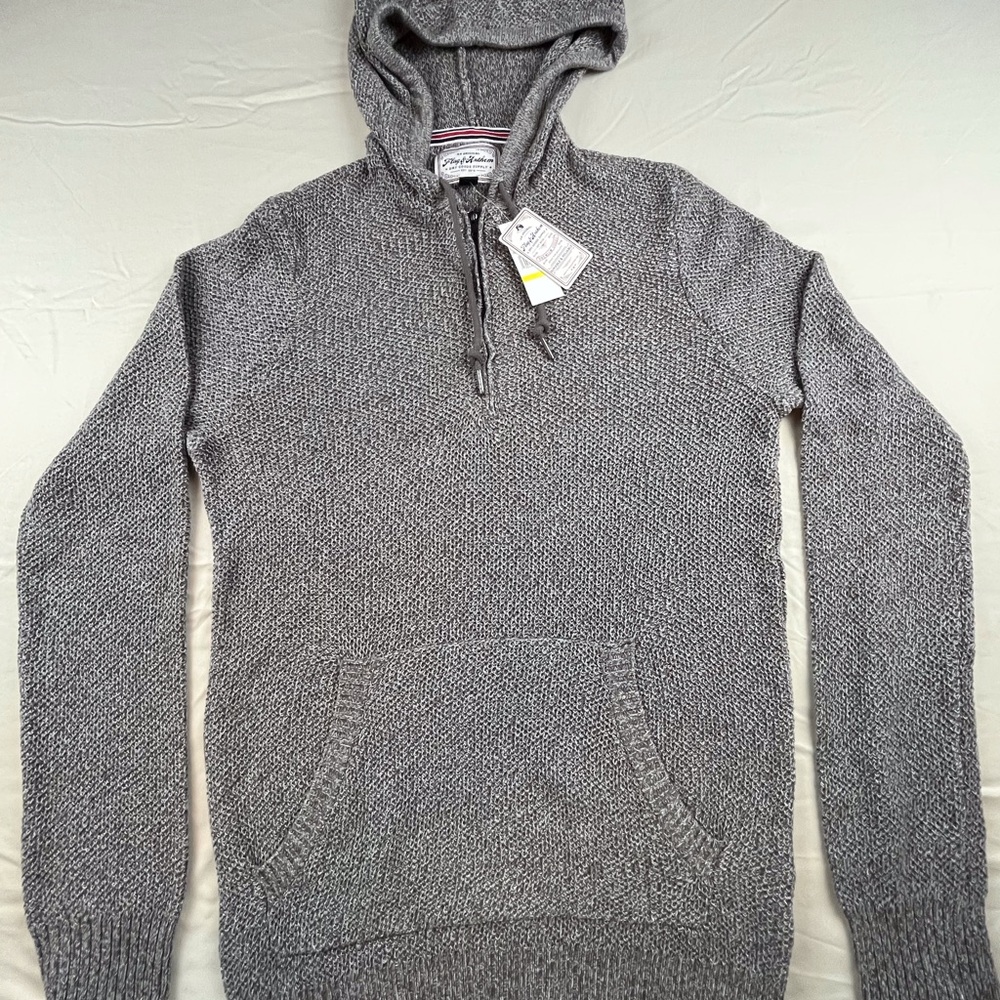 Flag & Anthem Quarter Zip Knit Hooded Sweater Men's Medium M Brown Heather NWT
